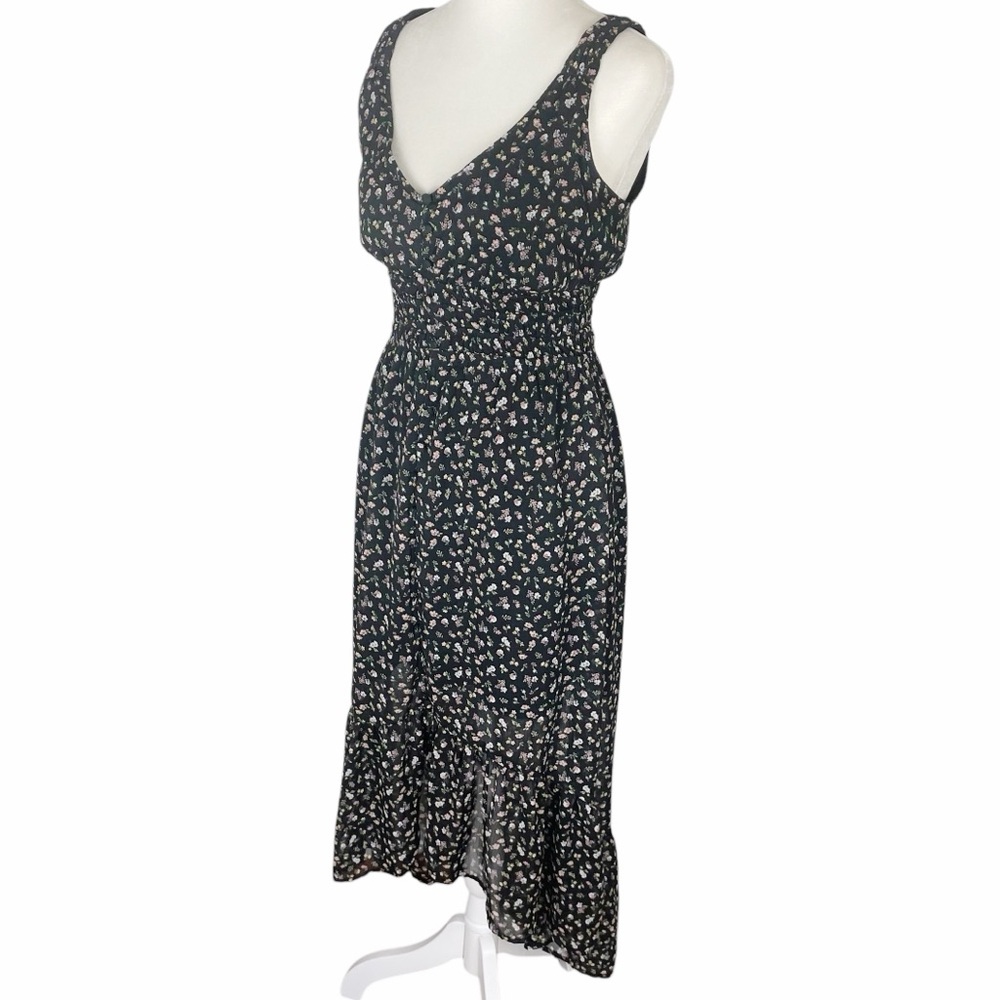 Y2K Fairycore Chiffon Dress Smocked Dainty Floral Size XS Black Pink Green